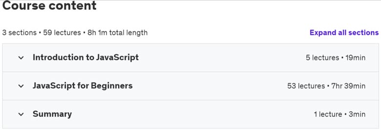 Course topics · Udemy — JavaScript for Beginners – Learn with 6 main projects! 2023-9