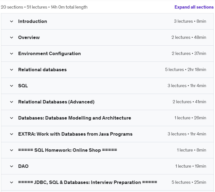 Course topics · Udemy — Relational Databases & SQL: Complete Guide for Developers 2023-9