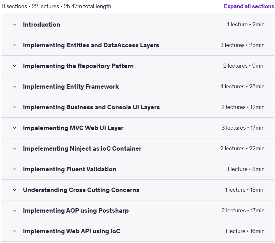 Course topics · Udemy — Advanced C# Course : Become a Backend Developer 2019-1