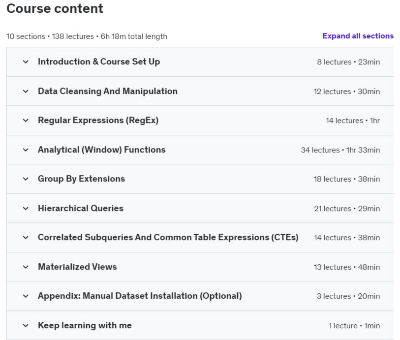 Course topics · The Advanced SQL Course 2021-7