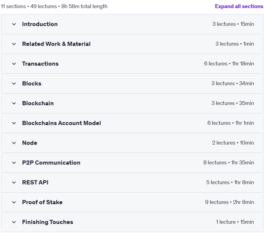 Course topics · Udemy — Build your own Proof Of Stake Blockchain 2021-11