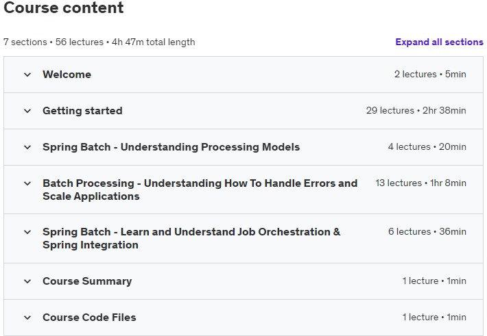 Course topics · Udemy — Wrapping Your Head Around Spring Batch 2024-5