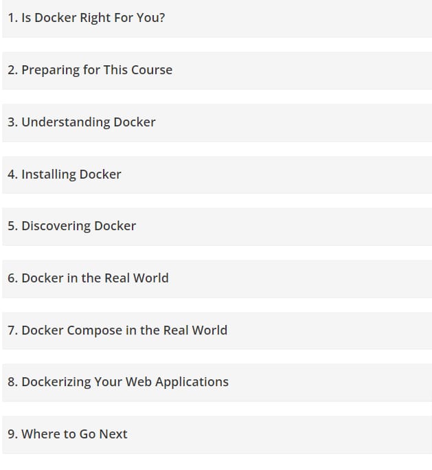 Course topics · Dive Into Docker — The Complete Docker Course for Developers 2021-2