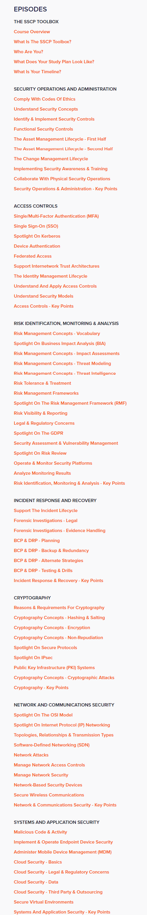 Course topics · ITProTV — Systems Security Certified Practitioner (2022) 2022-8