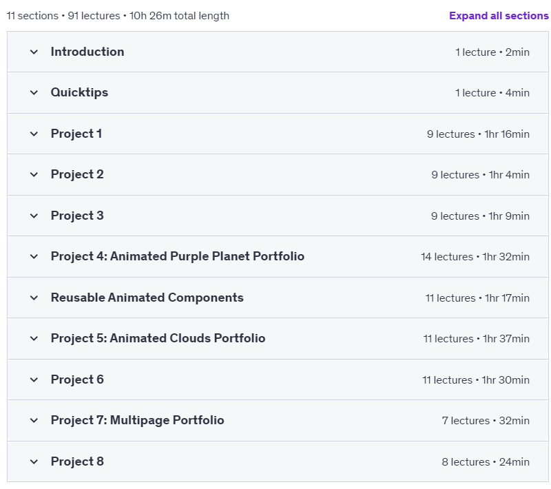 Course topics · Build 8+ Modern Websites: TailwindCSS, React, Motion, Nextjs 2025-2