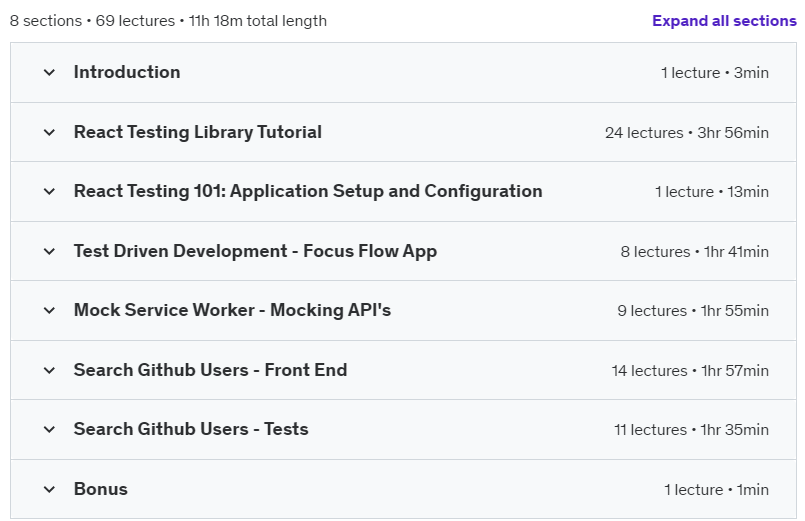 Course topics · Udemy — Mastering React Testing: RTL, Vitest & MSW 2024-12