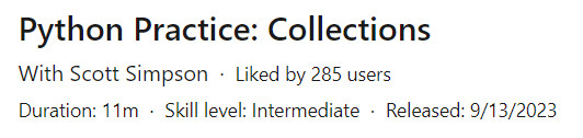 Pictures · LinkedIn — Python Practice: Collections 2023-9