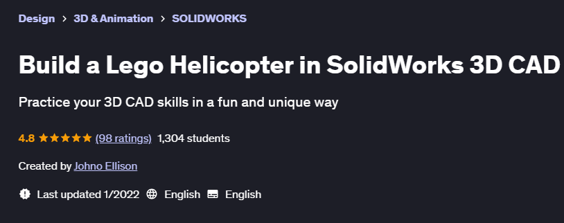 Pictures · Udemy — Build a Lego Helicopter in SolidWorks 3D CAD 2022-1