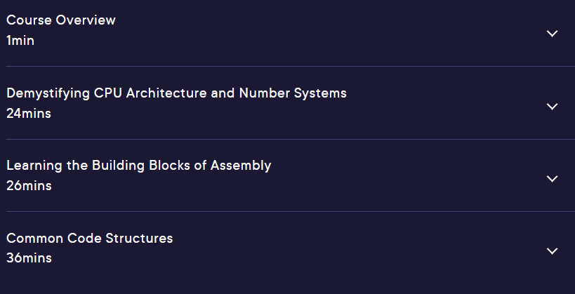 Course topics · Pluralsight — Malware Analysis: Assembly Basics 2024-7