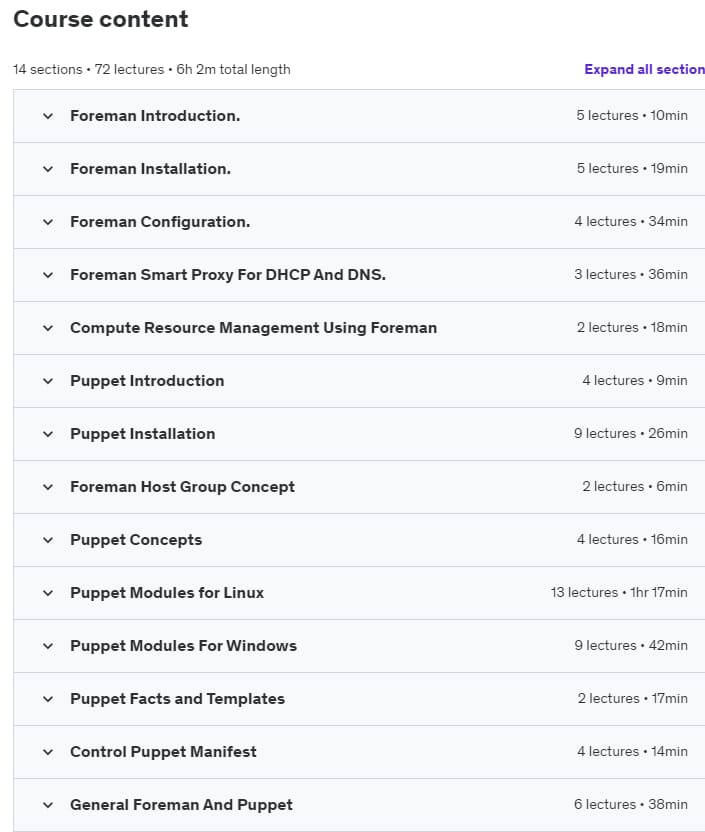 Course topics · Foreman with Puppet for Linux / Windows for DevOps 2022-6