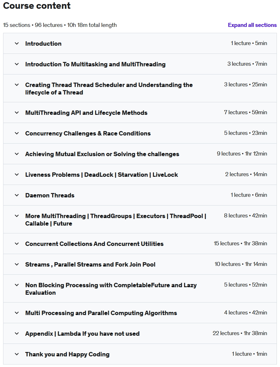 Course topics · Java Multithreading Concurrency & Parallel Programming 2/e 2021-4