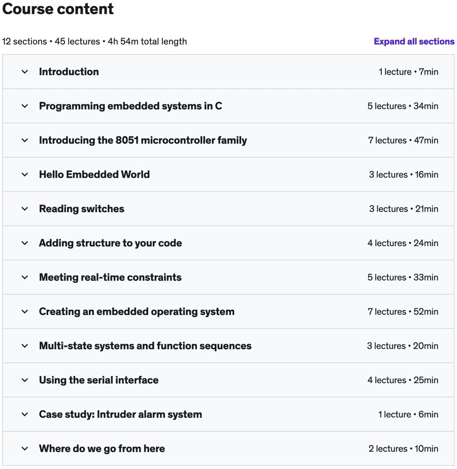 Course topics · Udemy — Microcontroller Embedded C Programming: Absolute Beginners 2022-12