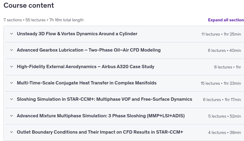 Course topics · Udemy — Complete CFD Simulation in STAR-CCM+ – Advanced 2026-5