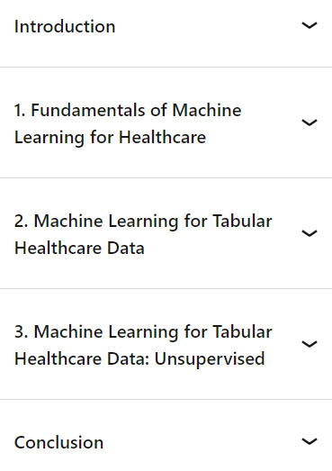 Course topics · Machine Learning Fundamentals for Healthcare 2024-7