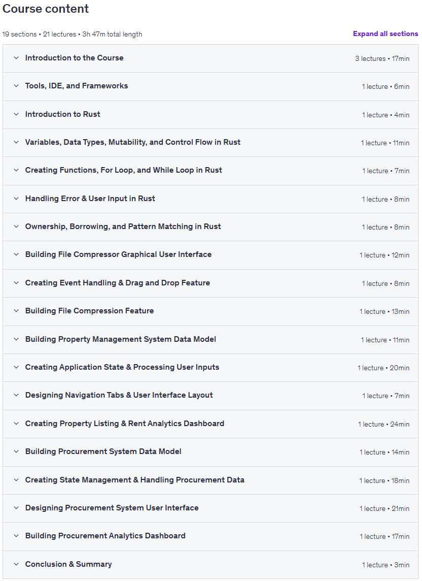 Course topics · Software Development with Rust: Building Real World Projects 2026-1