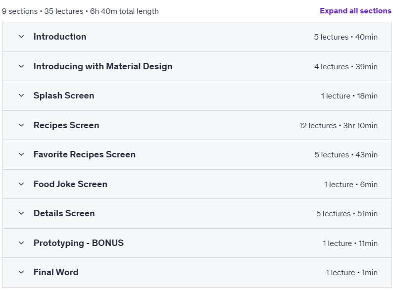 Course topics · Android Material UI Design Masterclass with Adobe Xd 2020-9