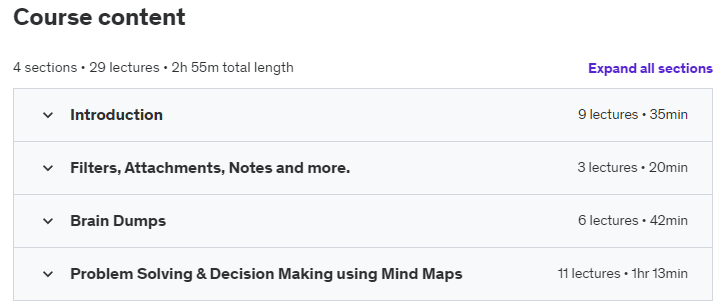 Course topics · Udemy — Practical Mind Mapping for Beginners with Xmind Mind Maps. 2021-11