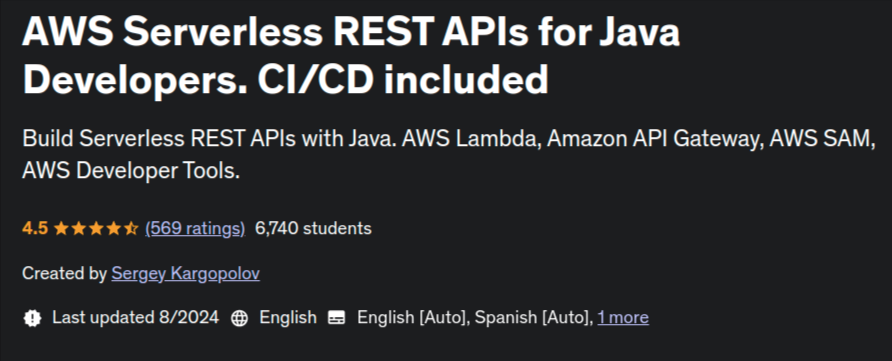 Pictures · Udemy — AWS Serverless REST APIs for Java Developers. CI/CD included 2024-8