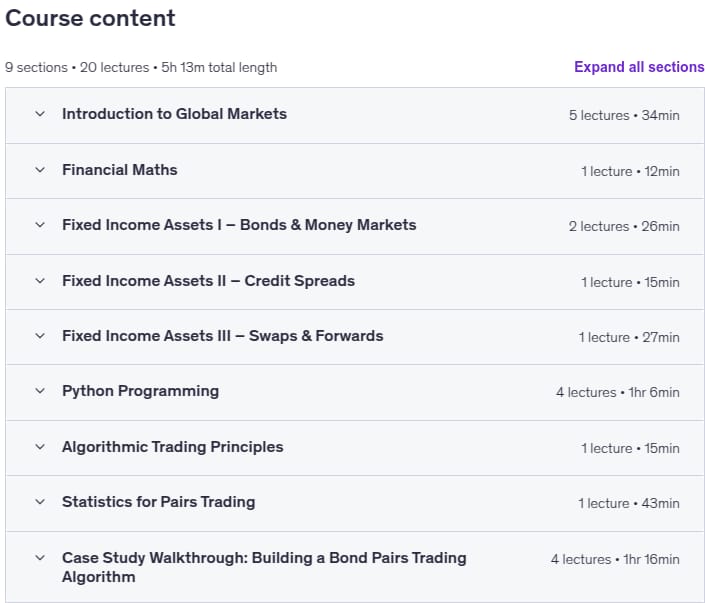 Course topics · Fixed Income Algorithmic Trading 2025-10
