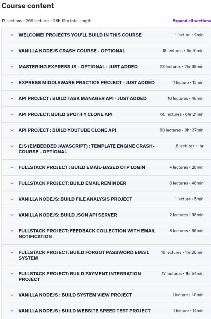 Course topics · NodeJS Projects Bootcamp 2025: Learn by Doing 2025-7