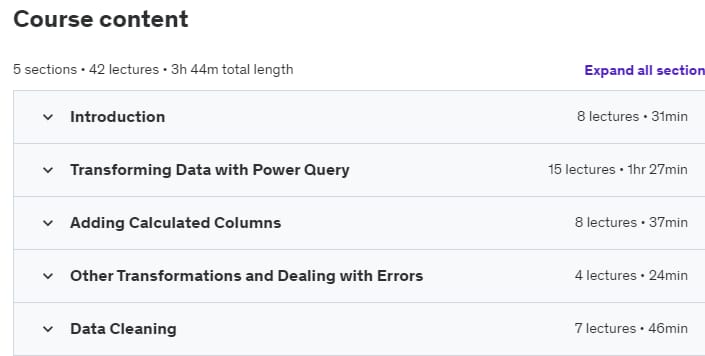 Course topics · Udemy — Data Preparation, Transformation & Cleaning with Power Query 2023-10