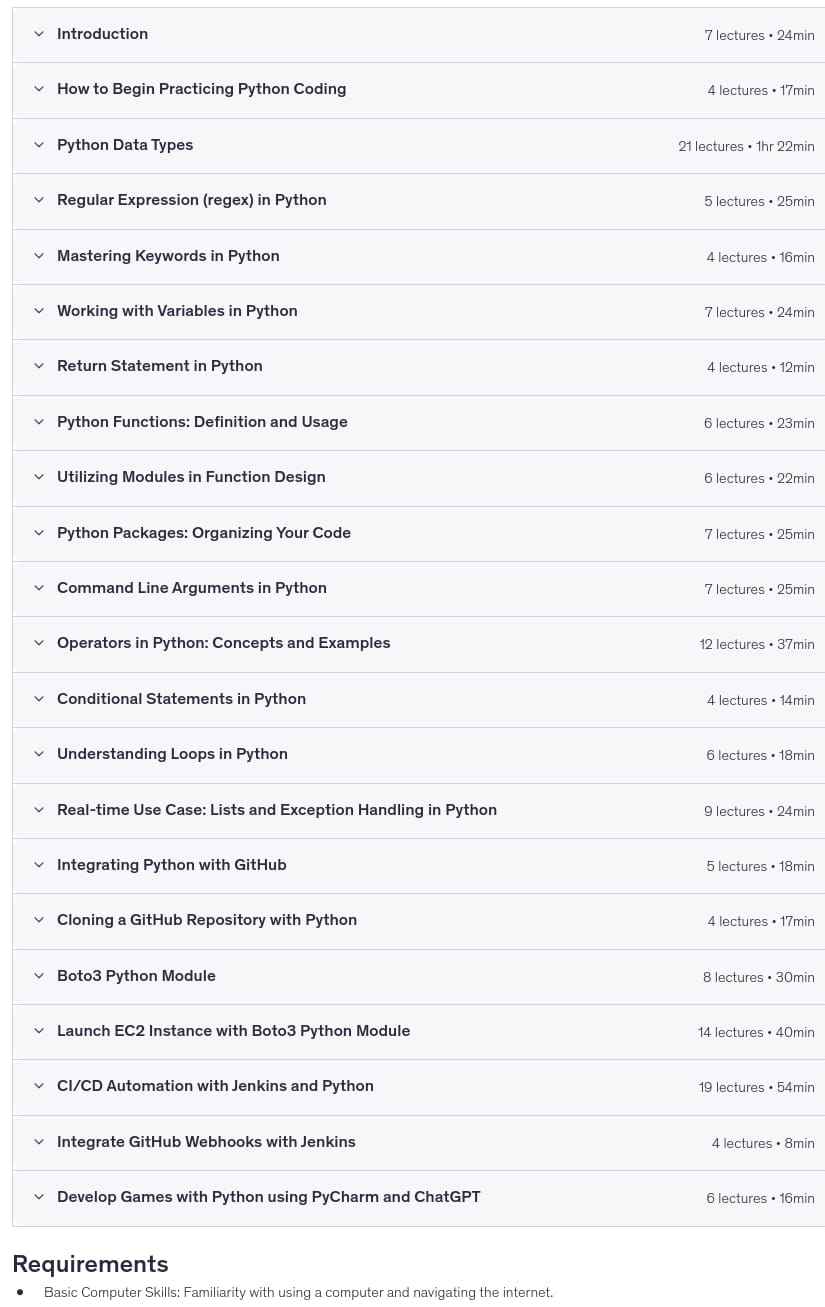 Course topics · Python Scripting for DevOps: AWS, GitHub, CI/CD with Jenkins 2025-8