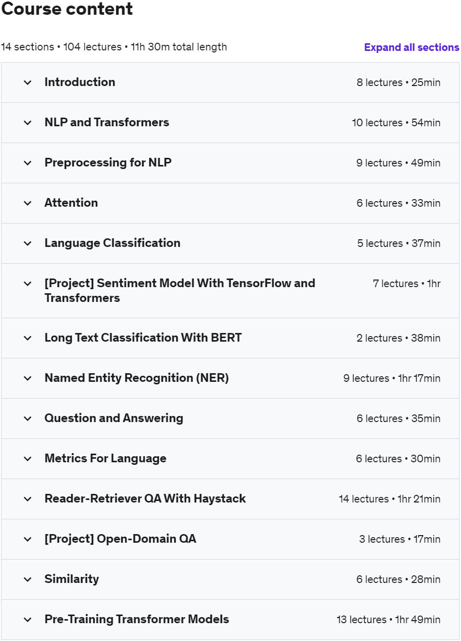 Course topics · Udemy — Natural Language Processing: NLP With Transformers in Python 2022-8