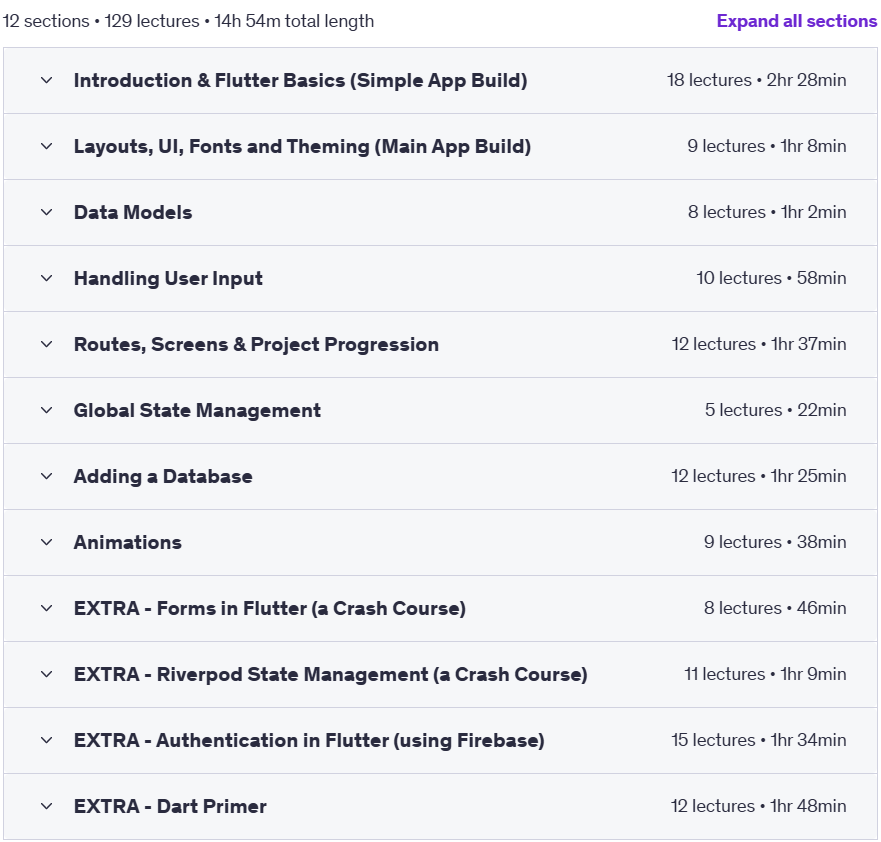 Course topics · Flutter Masterclass (from Novice to Ninja) 2025-1