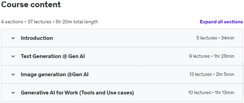 Course topics · Udemy — Generative AI:Master tools like ChatGPT, Midjourney & more 2023-9