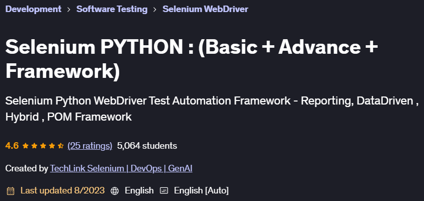 Pictures · Udemy — Selenium Webdriver with PYTHON (Basic + Advance + Framework) 2023-6