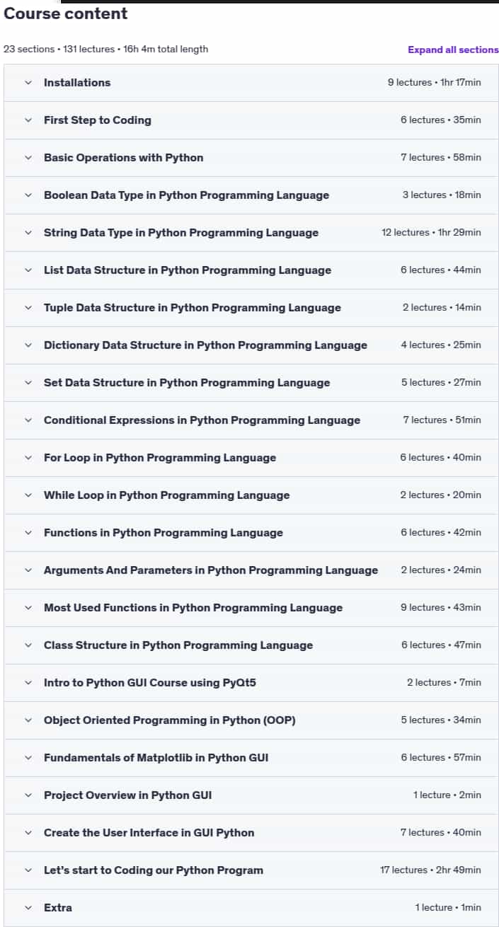 Course topics · Python & Python PyQT5 | PyQT5 with Python GUI Programming 2025-9
