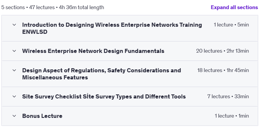 Course topics · Udemy — Designing Wireless Enterprise Networks Training ENWLSD 2025-1