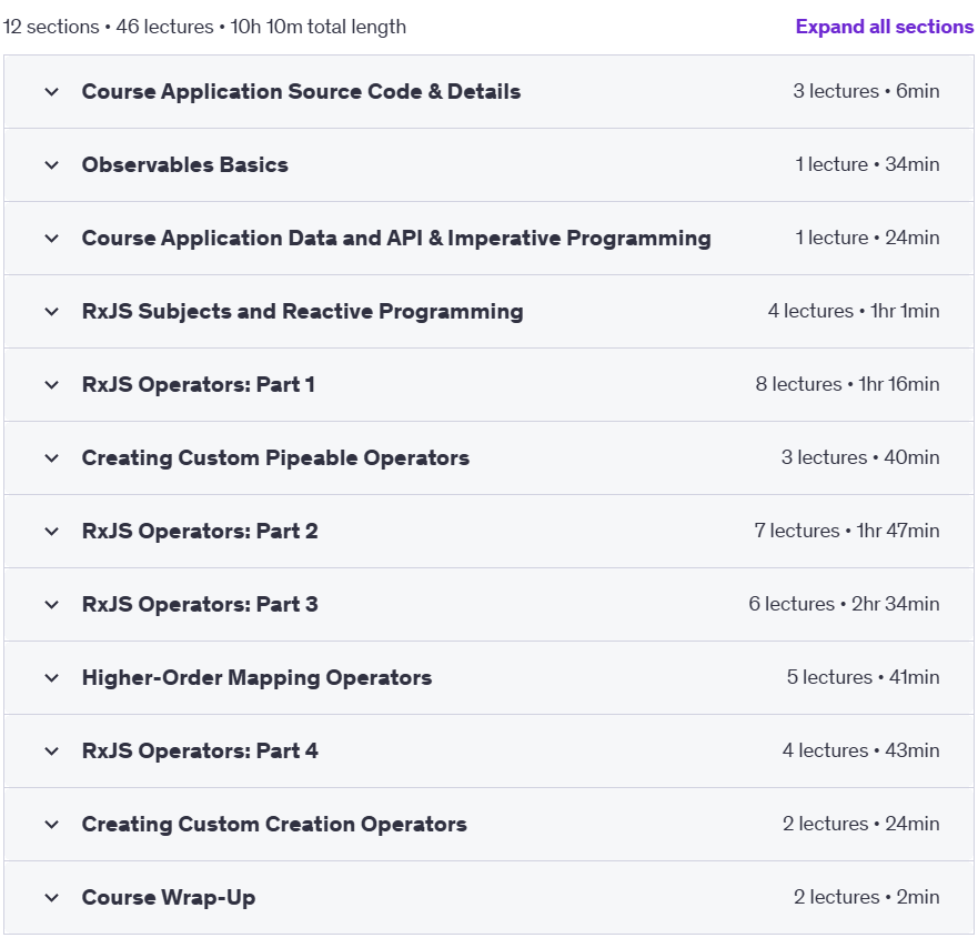 Course topics · Udemy — RxJS Subjects & Operators: What They Do and When to Use Them 2024-5