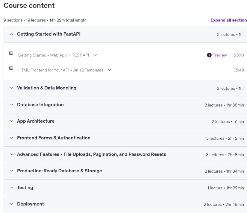 Course topics · Python FastAPI: Complete Course – Build a Full-Stack Web App 2026-5