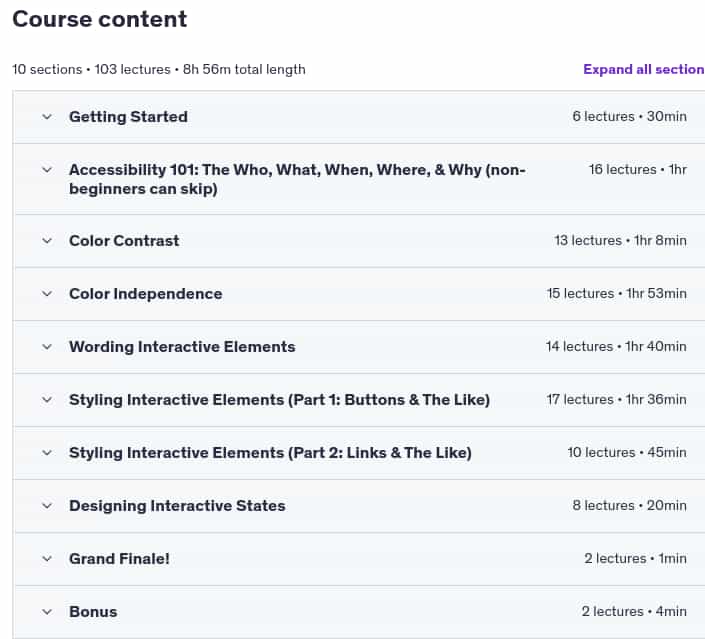 Course topics · How To Design for Accessibility: for UX Designers (WCAG 2.2) 2025-4