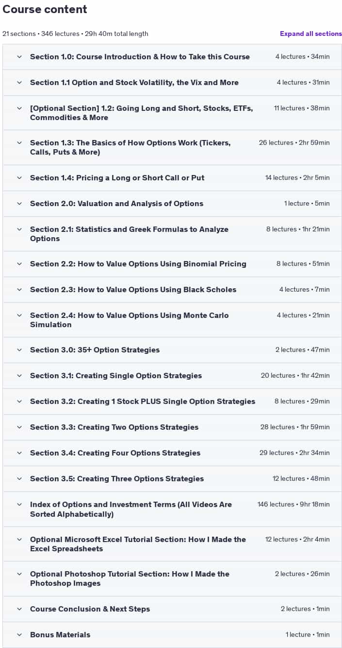 Course topics · Udemy — The Complete Options Course: Calls, Puts, Long, Short & More 2025-5