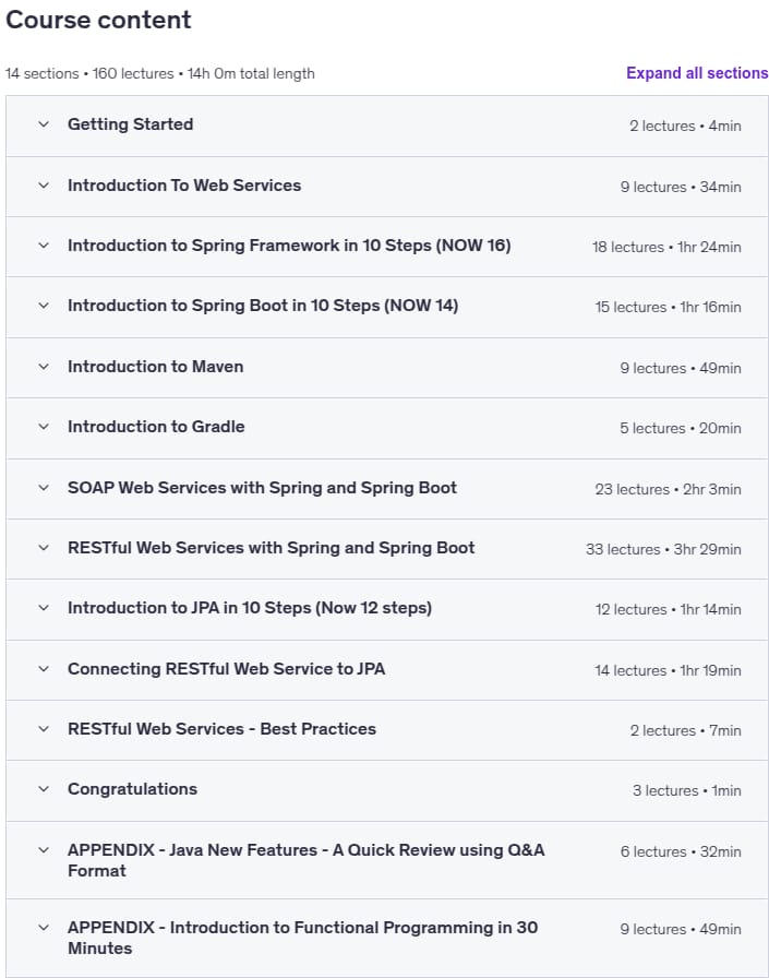 Course topics · Master Java Web Services and REST API with Spring Boot 2025-4