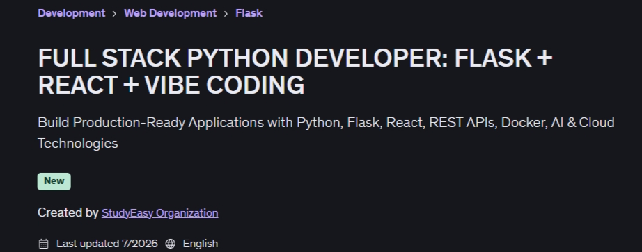 이미지 · 전체 스테이크 PYTHON 개발자 : 플래시 + REACT + VIBE 코딩 2026-6