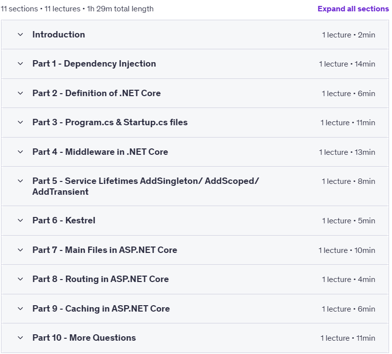 Course topics · Udemy — .NET Core – Top 50 Interview Questions & Answers 2024-5