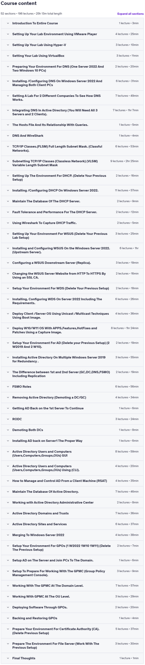 Kursthemen · Windows Server 2022 Vollständige Admin Kurs 100% Labs Hände auf Exp 2025-3