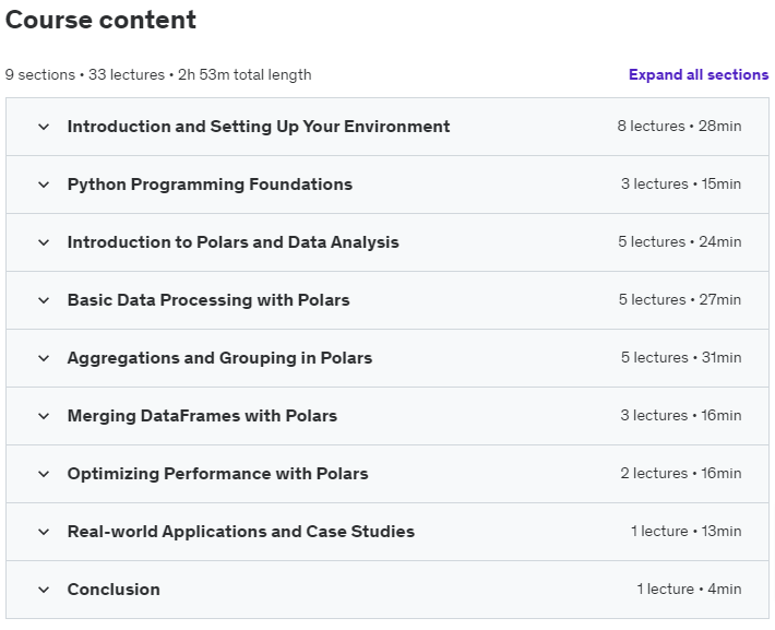 Course topics · Mastering Data Analysis with Polars in Python: Crash Course 2024-3