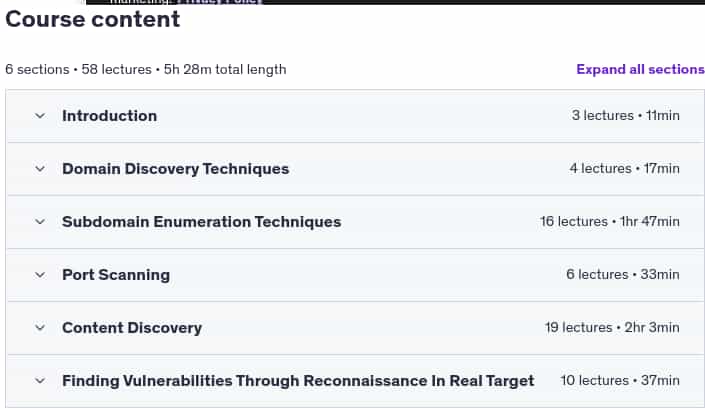 Course topics · The Art Of Web Reconnaissance: Learn How To Recon Like a Pro 2025-2