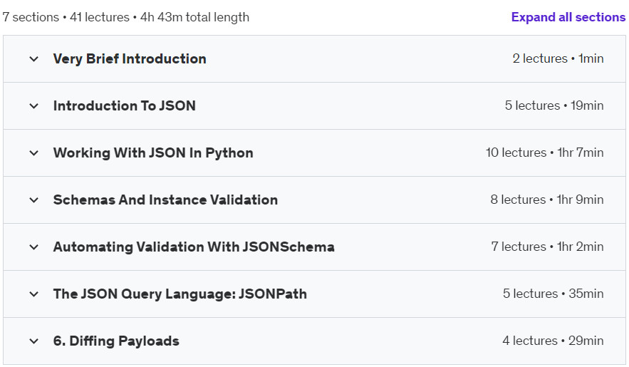 Course topics · The Ultimate JSON With Python Course + JSONSchema & JSONPath 2024-3