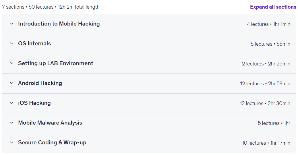 Course topics · Udemy — Mobile Hacking and Security Complete Course: Android + iOS 2025-11