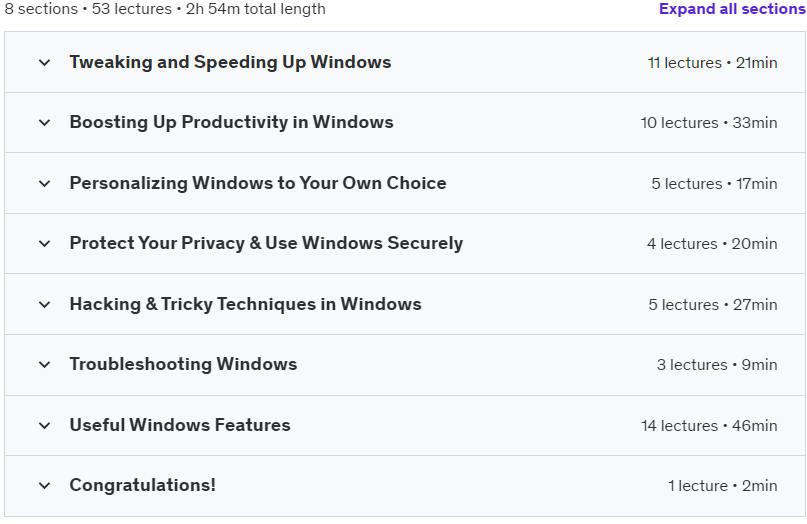 Course topics · Windows 10 Complete Course : From Zero to Professional! 2023-2