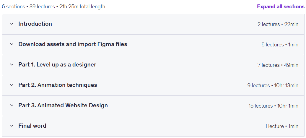Course topics · Figma Animation for Web Designers: Create Wow Prototypes 2025-8