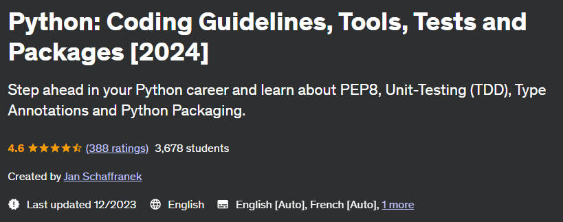 Pictures · Udemy — Python: Coding Guidelines, Tools, Tests and Packages [2024] 2020-3