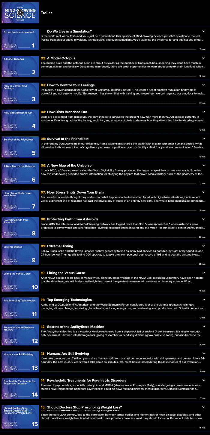 Course topics · The Great Courses Plus — Mind-Blowing Science: Season 2 2016-6