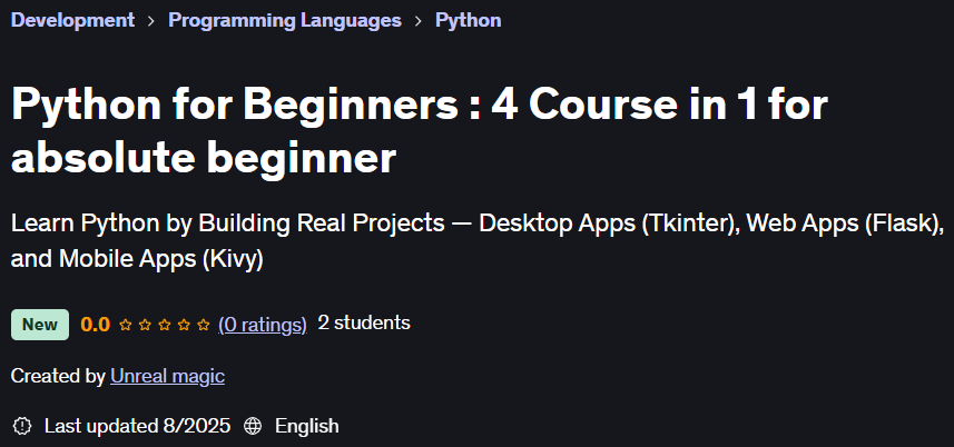 Pictures · Udemy — Python for Beginners : 4 Course in 1 for absolute beginner 2025-6