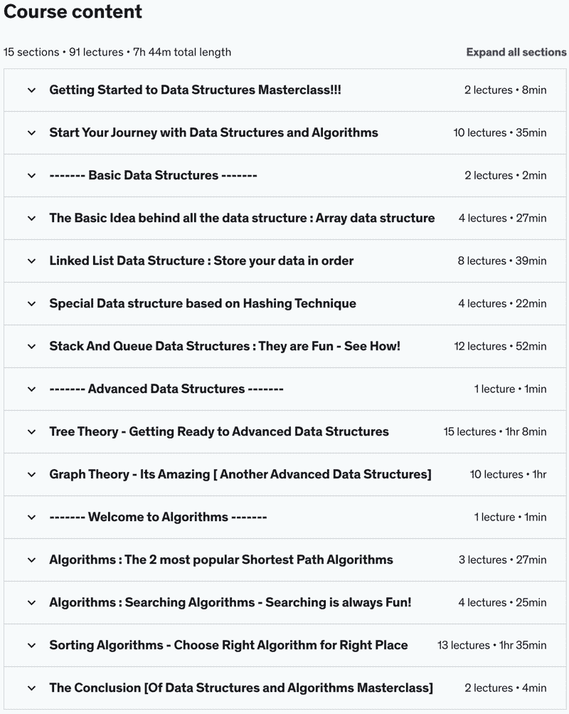 Course topics · Data Structures A-Z : Data Structures + Algorithms Bootcamp 2021-9